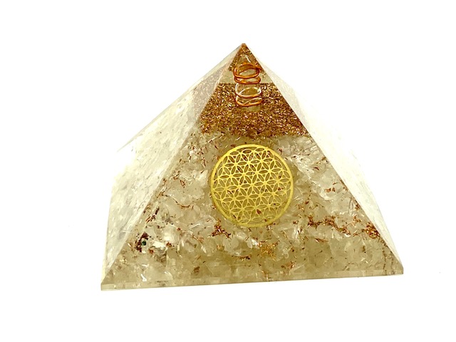 Clear Quartz Orgonite Pyramid – Flower of Life – 8cm | Chakra Life